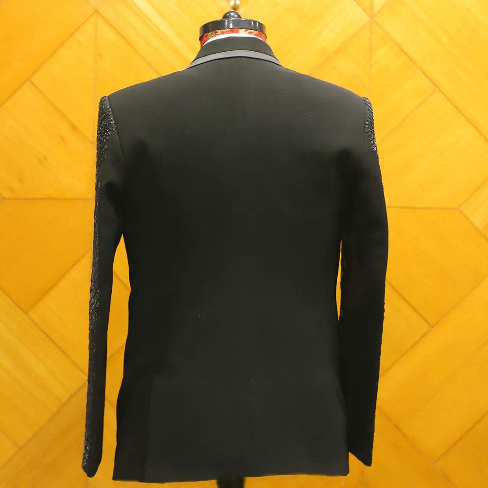 Costume 3 pièces noir fait main avec perles, blazer et pantalon pour homme, smoking, haute couture, mariage, bal, grande taille, sur mesure