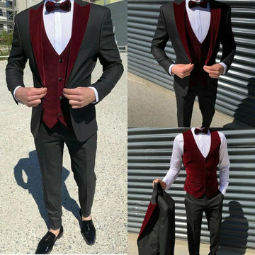 3 Pcs Men Suits Wedding Tuxedos Custom Made Velvet Groom Groomsmen Suit Men' Business Formal Wear