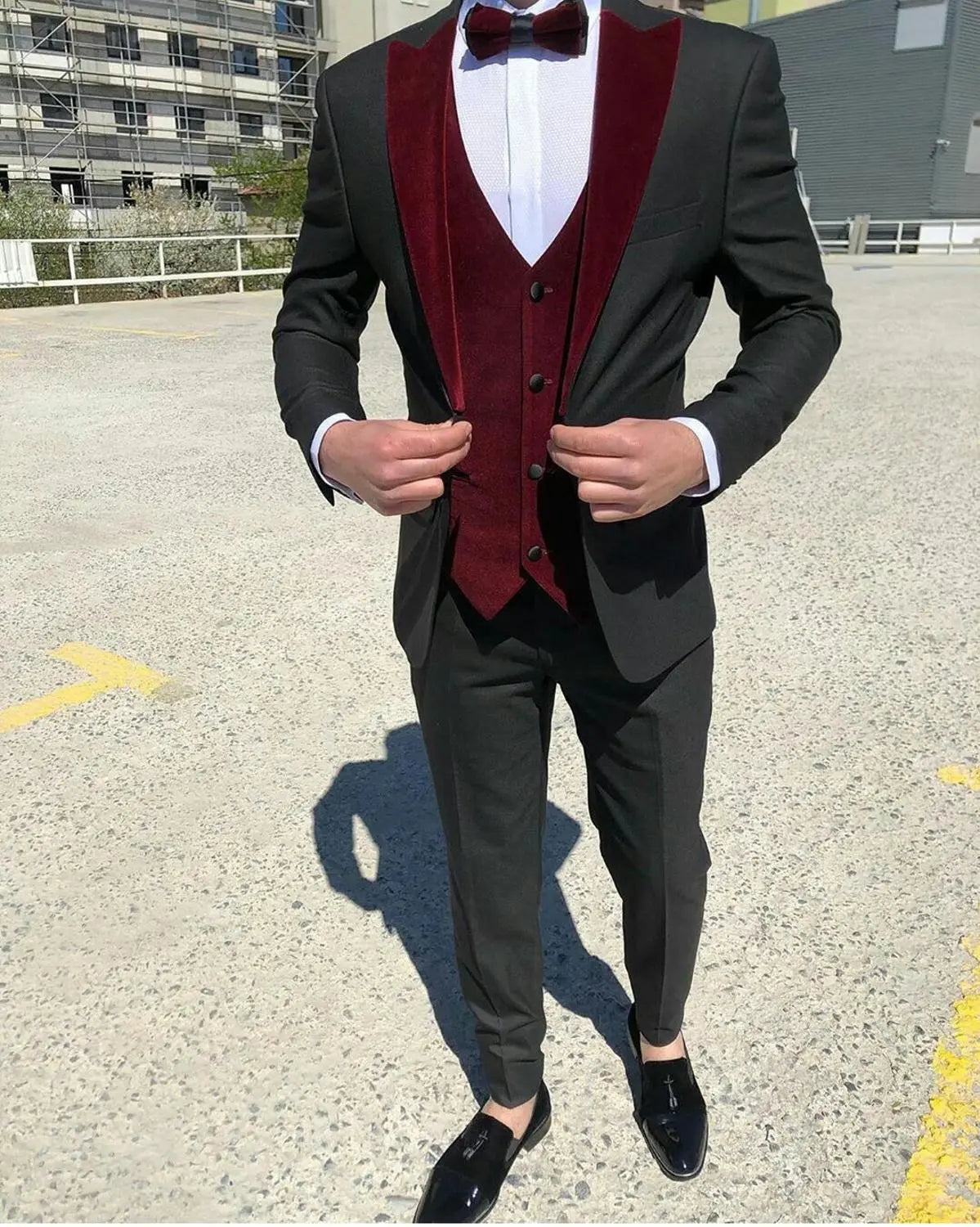 3 Pcs Men Suits Wedding Tuxedos Custom Made Velvet Groom Groomsmen Suit Men' Business Formal Wear