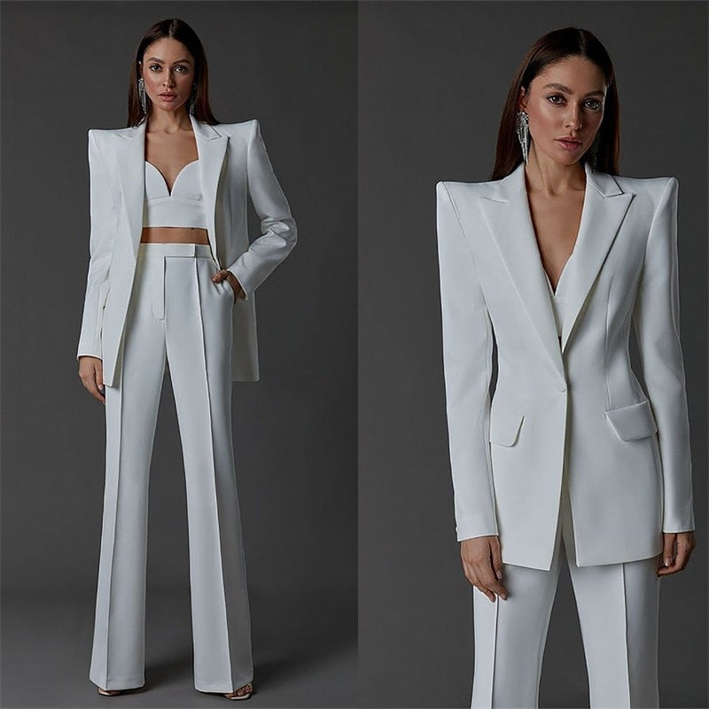 Conjunto de 3 piezas de traje de pantalón para mujer: blazer, top, sujetador y pantalones, para fiestas, ocasiones especiales, vestido formal de oficina, vestido de graduación, hecho a medida. 