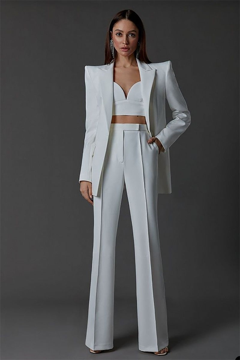 Conjunto de 3 piezas de traje de pantalón para mujer: blazer, top, sujetador y pantalones, para fiestas, ocasiones especiales, vestido formal de oficina, vestido de graduación, hecho a medida. 