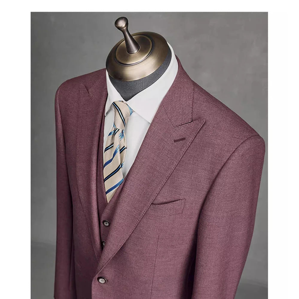 Traje de 3 piezas de moda con solapa de pico, color liso, para caballero, corte entallado, para negocios, informal, para fiesta de boda, esmoquin, blazer, chaleco y pantalones