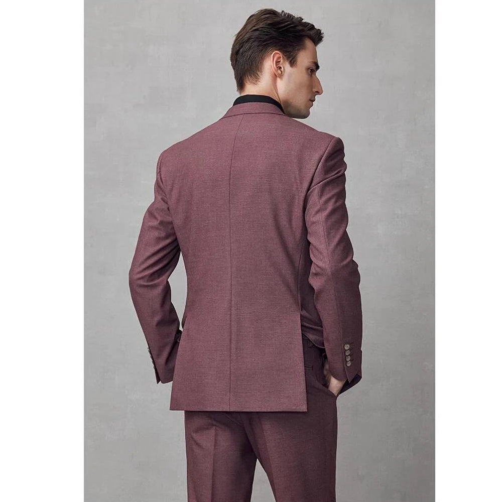 Traje de 3 piezas de moda con solapa de pico, color liso, para caballero, corte entallado, para negocios, informal, para fiesta de boda, esmoquin, blazer, chaleco y pantalones