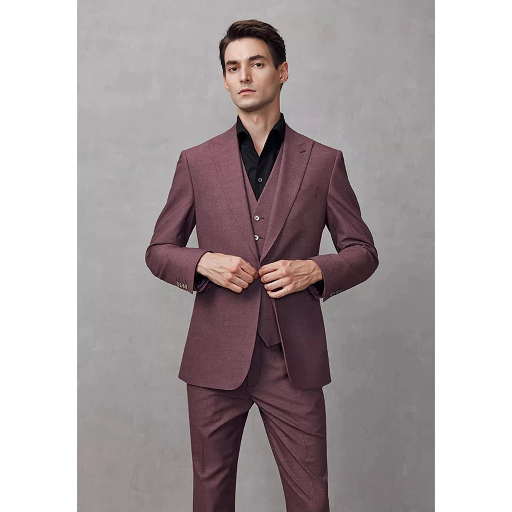 Traje de 3 piezas de moda con solapa de pico, color liso, para caballero, corte entallado, para negocios, informal, para fiesta de boda, esmoquin, blazer, chaleco y pantalones