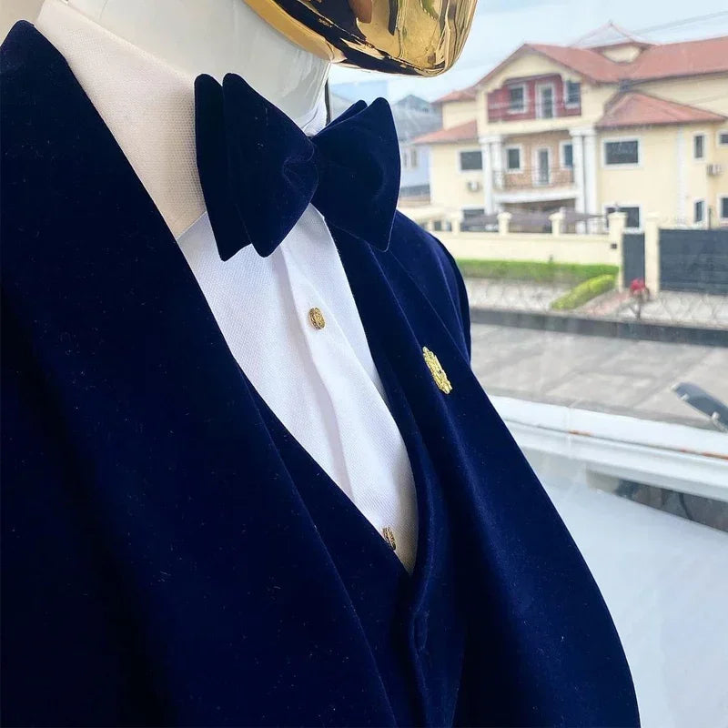 3 Piece Velvet Wedding Tuxedo for Groom Slim Fit Men Suits Male Fashion Jacket with Floral Pants Waistcoat