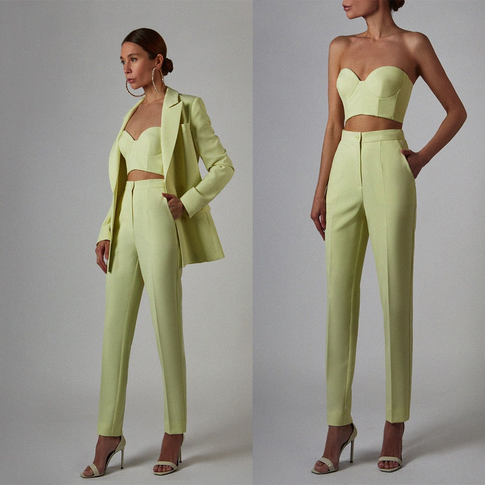 Conjunto formal de 3 piezas para oficina, blazer, cárdigan de primavera, pantalones pitillo lisos, trajes para mujer, ropa informal, esmoquin 