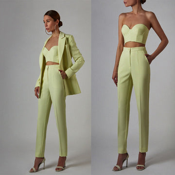 3 Pieces Formal Office Lady Blazer Sets Spring Cardigan Solid Pencil Pants Suits Women Casual Wear Tuxedos