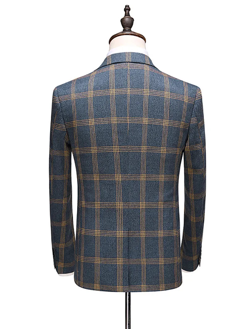 3 Pieces Formal Plaid Men Wedding Suits Blazer&Pants&Vest Groom Wedding Tuxedos Fashion Custom Made