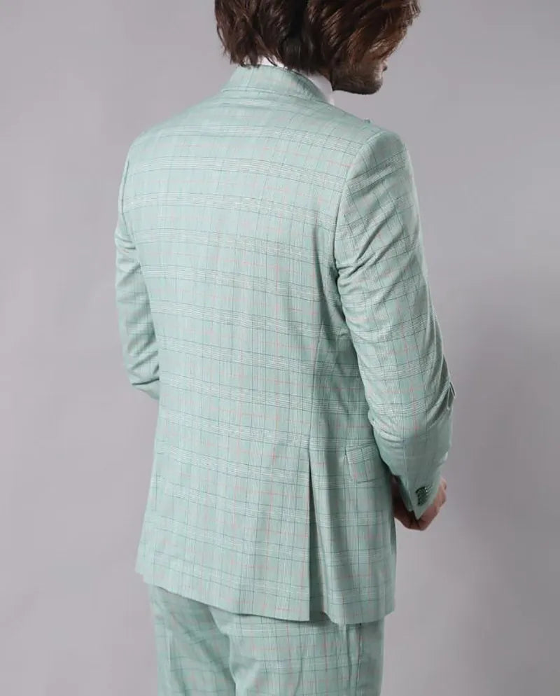 3 Pieces Green Plaid Men Wedding Tuxedos Blazer&Pants&Vest Groom Groomsmen Suit Custom Made Men Suits