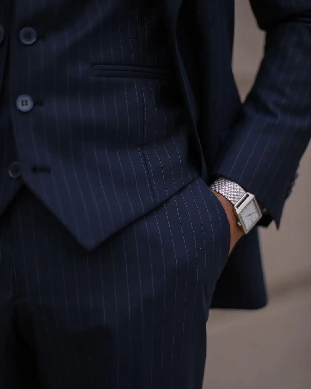Traje de 3 piezas para hombre, a rayas, de un solo pecho, formal, para negocios, boda, novio, informal, para graduación, blazer, pantalones y chaleco.