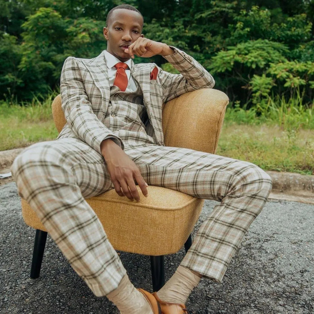 3 Pieces Plaid Men Wedding Tuxedos Blazer&Pants&Vest Groomsmen Suit Men Custom Made