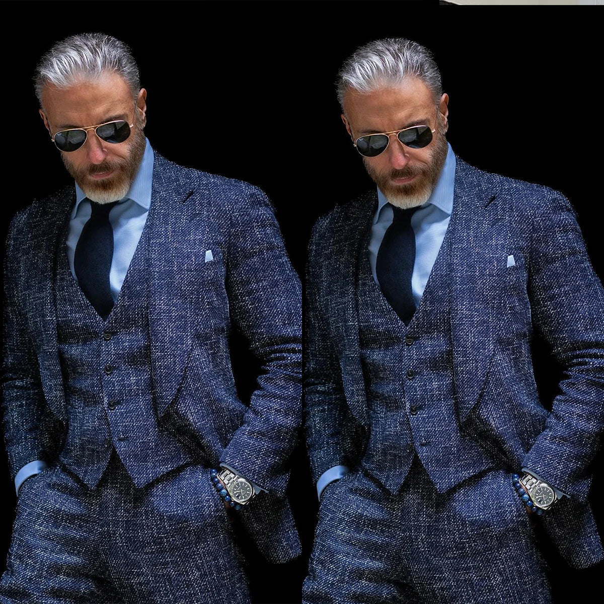 Elegante traje de boda de 3 piezas para hombre | Esmoquin premium con blazer clásico de solapa de pico, chaleco y pantalón | Ajuste personalizado para cualquier ocasión
