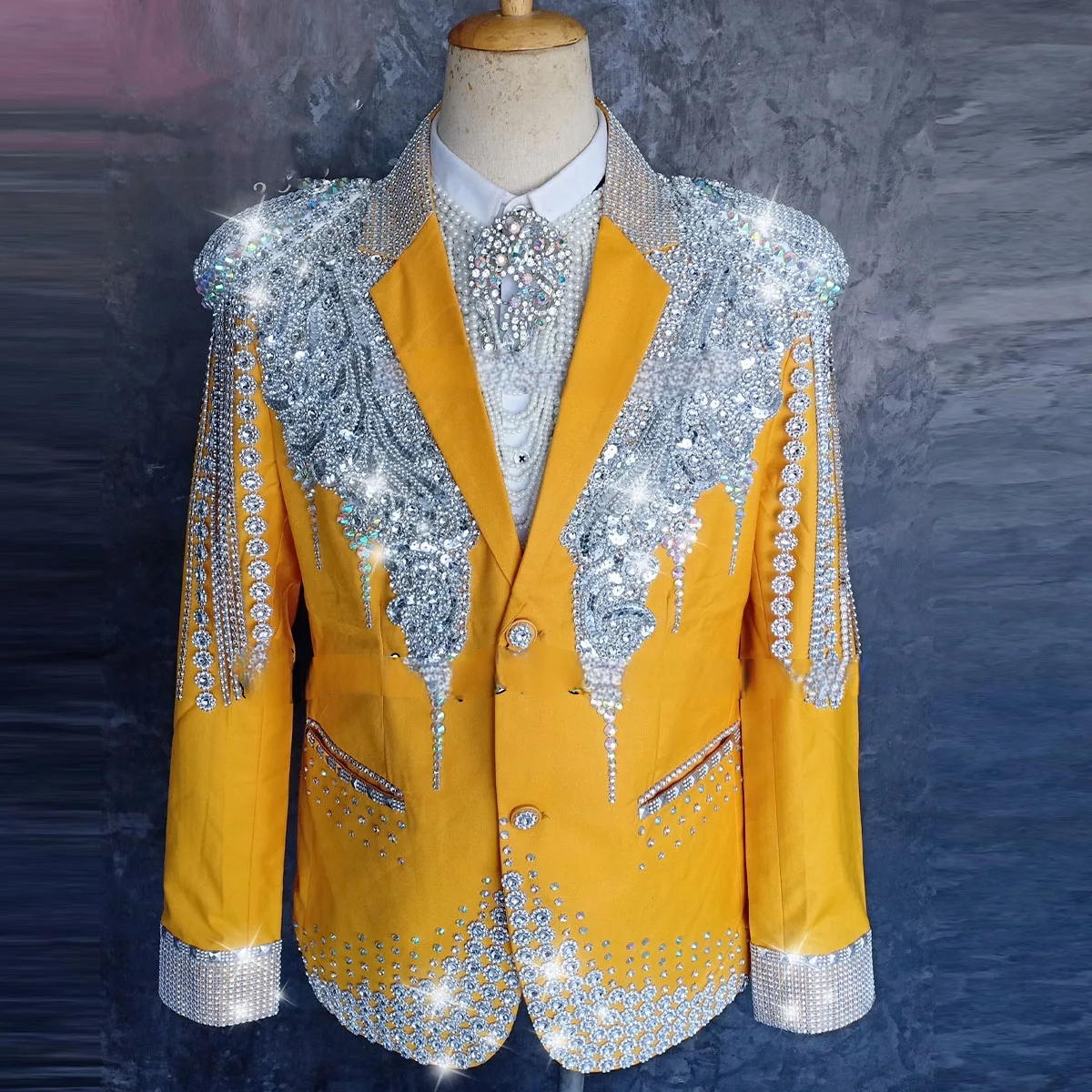 Sparkle Gem Crystals Groom Tuxedos Slim Fit Luxury Male Prom Party Blazers 2 Pieces Sets Men Suits for Wedding