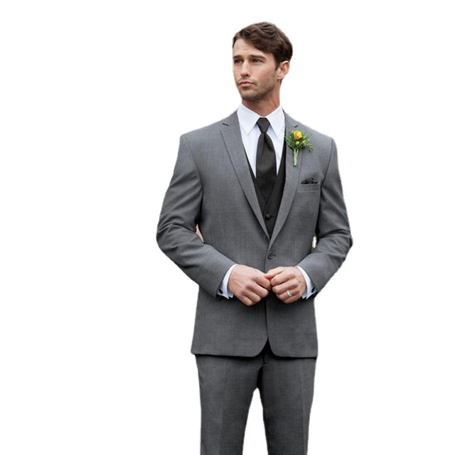 Custom Made Groom Tuxedo Business Men‘s Suits Sets 3Pcs(Jacket+Pants+Black Vest+Tie)Grey Blazer Trousers Prom Wedding Party Wear