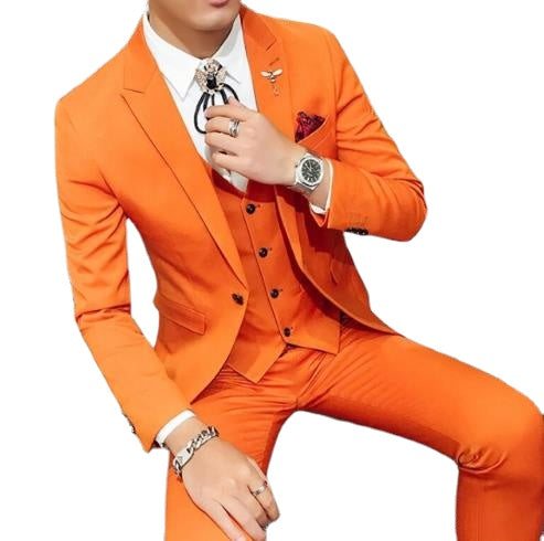Costume de soirée de mariage orange, coupe slim, 3 pièces (veste, pantalon, gilet) 