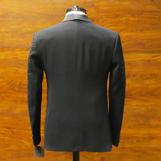 Costume 2 pièces noir pour homme, blazer et pantalon, avec appliques à paillettes et perles, smoking, haute couture, mariage, bal, grande taille, sur mesure