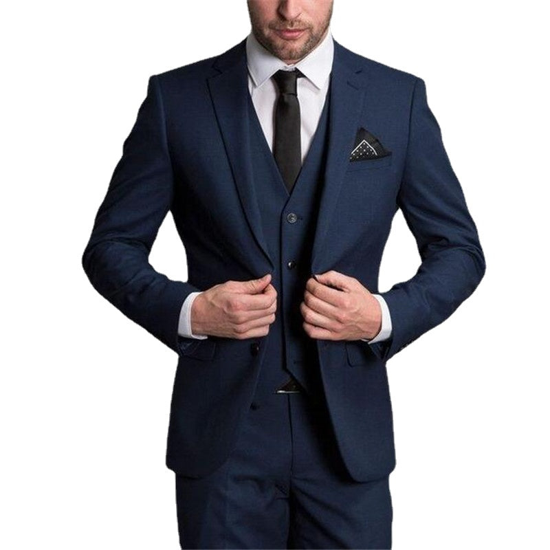 Costume de marié bleu marine 3 pièces, veste + pantalon + gilet + cravate, sur mesure 