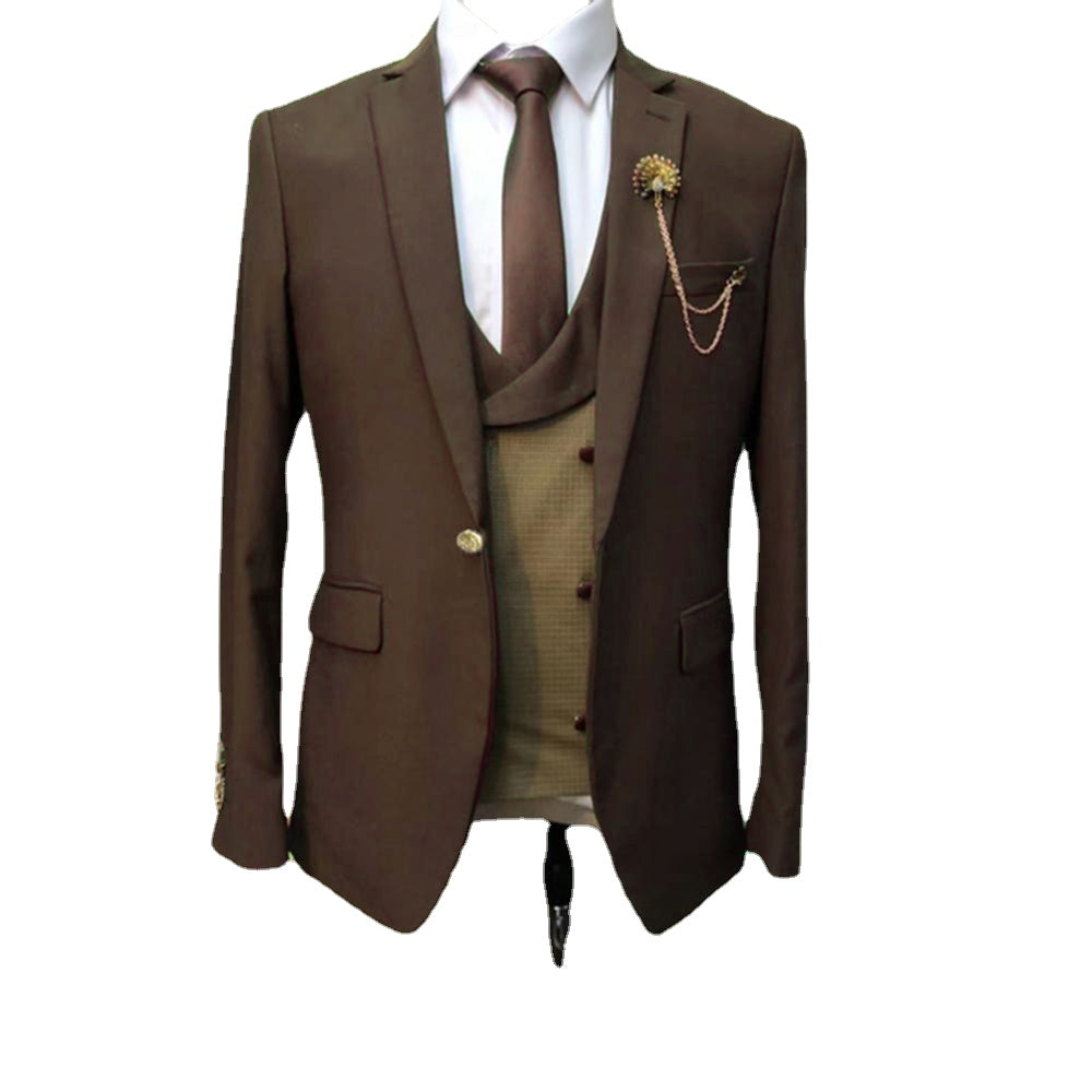Costume kaki pour homme, 3 pièces, veste, pantalon et gilet, coupe slim, smoking, mariage, bal de promo 