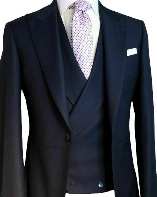 Costumes formels bleu marine pour hommes, smokings sur mesure pour fête de mariage, costume slim fit deux pièces avec veste et gilet