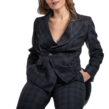 Winter Women Office Tuxedos 2 Pieces Sets Wool Warm Lady Blazer Jacket High Waist Pants Suits