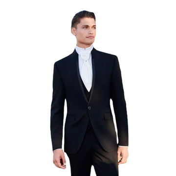 Costume Homme Black Stand Collar Men Suits Wedding Tuxedos Terno Slim Fit Groom Blazer Trousers 3Pcs Jacket+Pant+Vest
