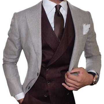 Casual Custome Homme Grey Men Suits Wedding Suits Tuxedos Three Pieces Blazers Jacket+Pants+Vest