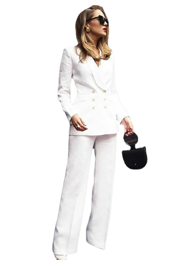 Costumes blancs pour la mère de la mariée, costume de soirée formel pour dames, tenue de travail décontractée pour femmes, smoking pour invités de mariage 