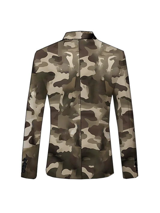 3D Camouflage Print Men's Casual Suit Men's Business Casual Dress Office Outdoor Street Classic Versatile Suit Jacket
