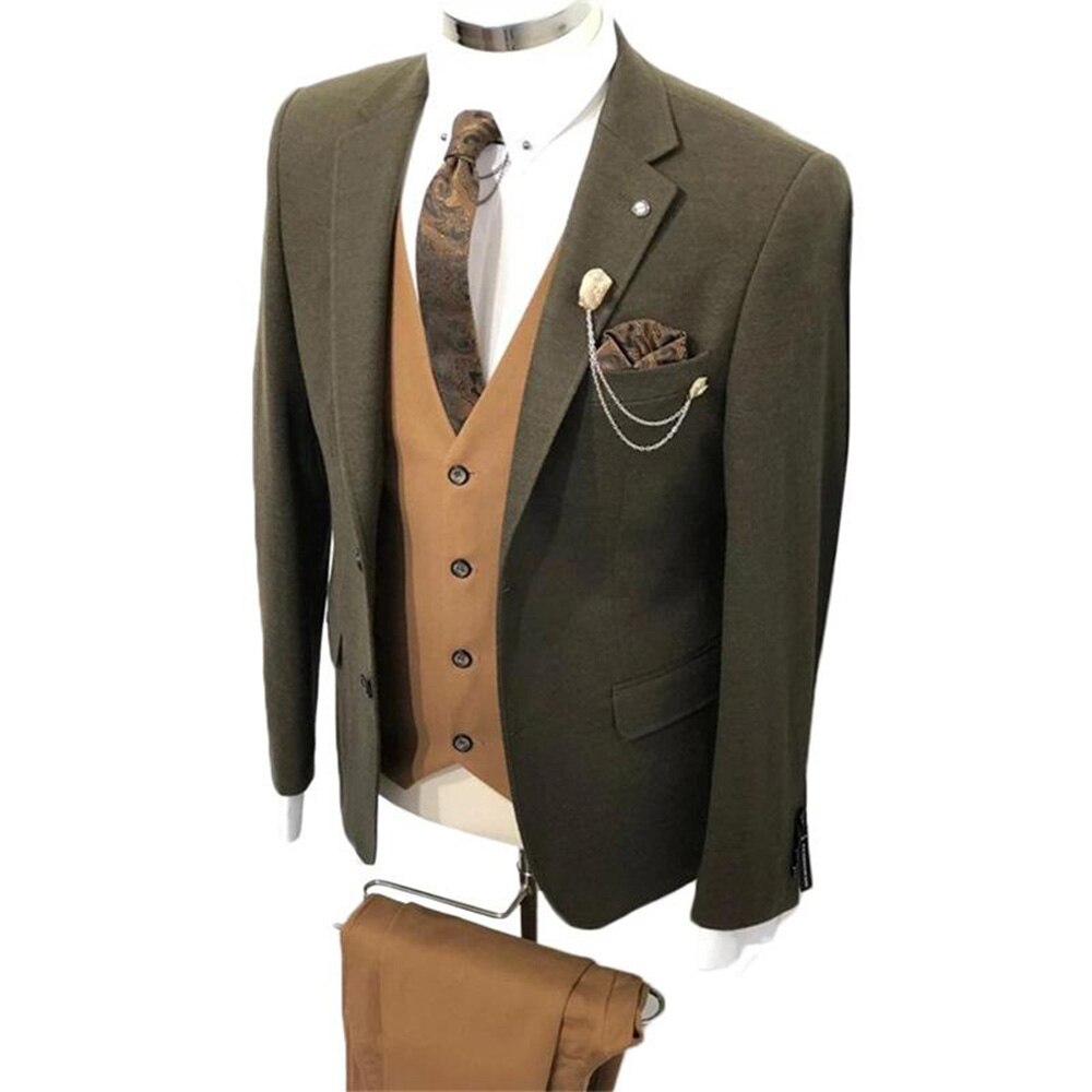 3Pcs Men Suits Custom Made Blazer Trousers Notch Lapel Wedding Suits Formal Thick Business Coat+Pants+Vest