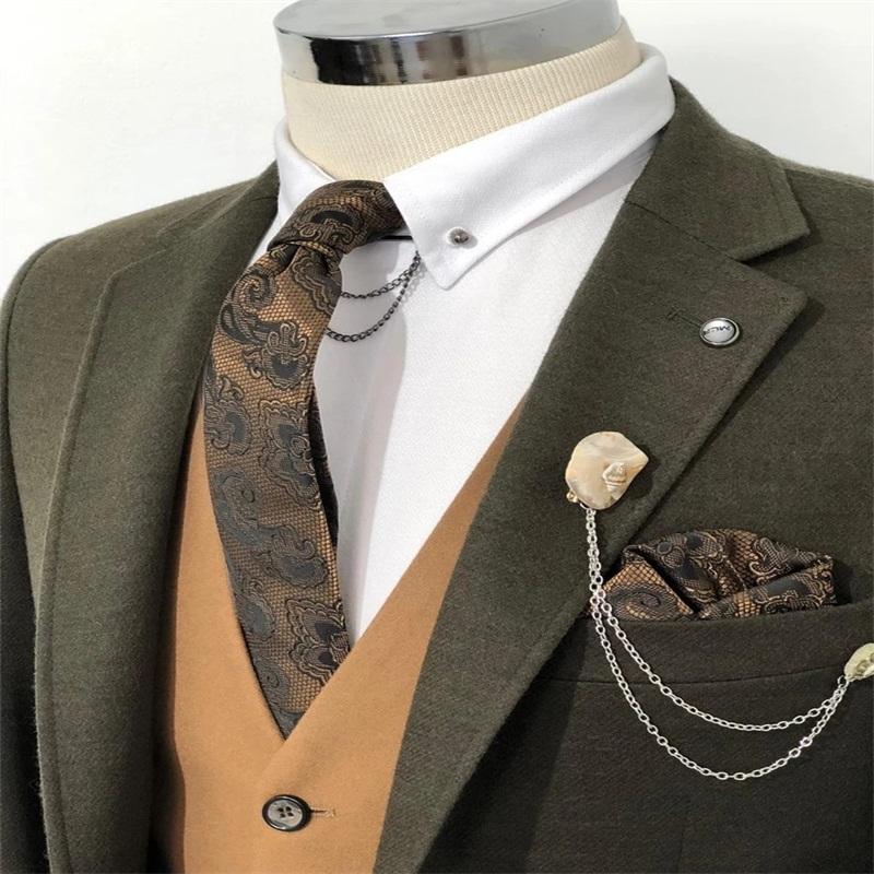 3Pcs Men Suits Custom Made Blazer Trousers Notch Lapel Wedding Suits Formal Thick Business Coat+Pants+Vest
