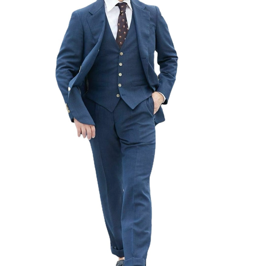 Costume bleu marine pour homme, deux boutons, revers en pointe, smoking de mariage, bal, soirée, dîner, sur mesure, 3 pièces