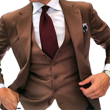 Brown Men Suit 3Piece(Jacket+Pant+Vest) Custom Made Tuxedo Slim Fit Suits Prom Terno Men Suits
