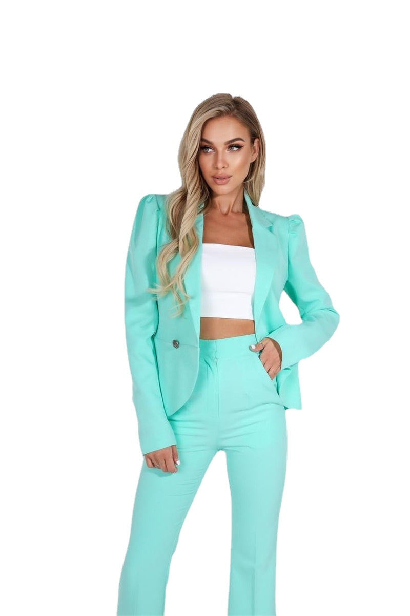 Ensemble de costume bleu Tiffany pour femme, 2 pièces, blazer et pantalon, pour le bureau, le printemps, le mariage, le quotidien, pour jeune fille, style streetwear, robe de bal sur mesure 