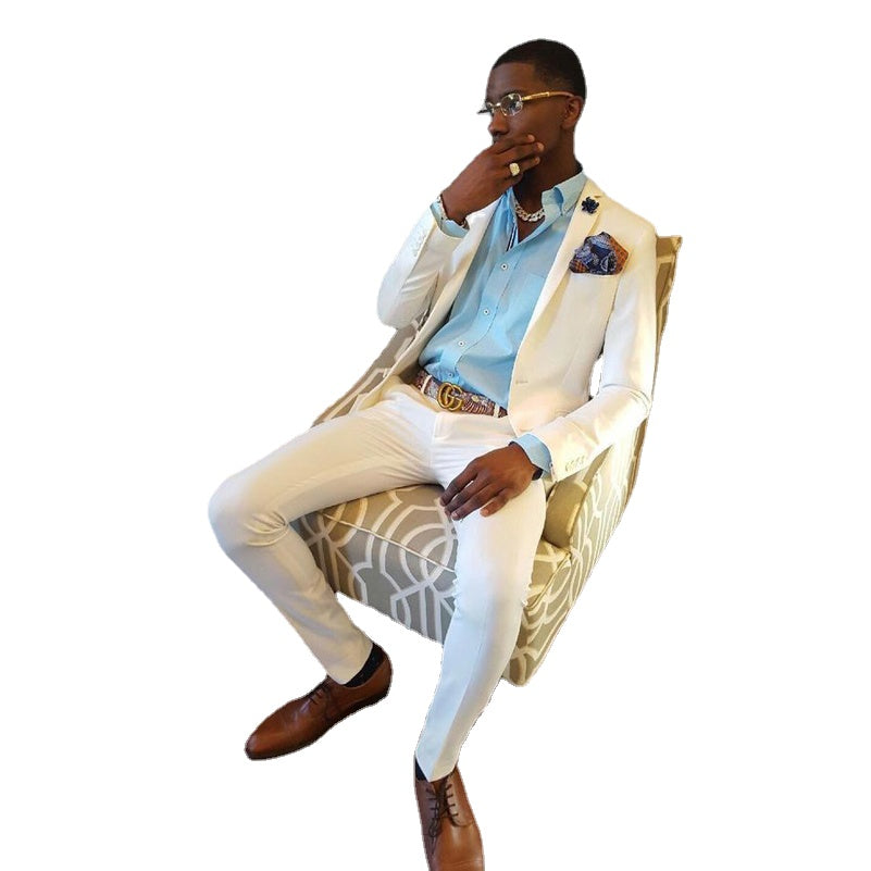 Trajes de boda blancos para hombre, esmoquin ajustado para novio, traje de padrino, blazer para hombre, 2 piezas (chaqueta + pantalón) 