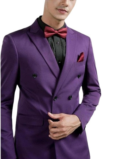 Esmoquin de boda morado cruzado, traje entallado para hombre, traje de dos piezas para padrinos de boda, traje formal de graduación (chaqueta, pantalón y corbata). 