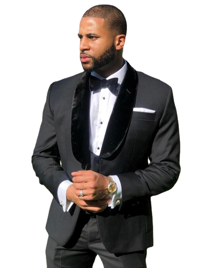 Black Men One Button Wedding Tuxedos For Groom 3 Pieces Sets Groomsmen Best Man Suit  Bridegroom Blazer