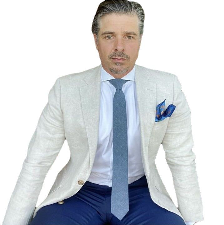 Trajes de hombre color marfil para boda, blazer, corte entallado, informal, para novio, graduación, esmoquin a medida, padrino de graduación, 2 piezas 