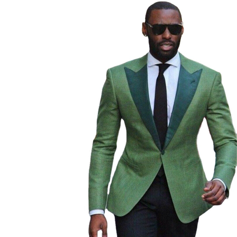 Mint Green men Suit One Button Peaked Lapel Groom Wedding Prom Party Dinner Tuxedos Custom Made 2 Pieces