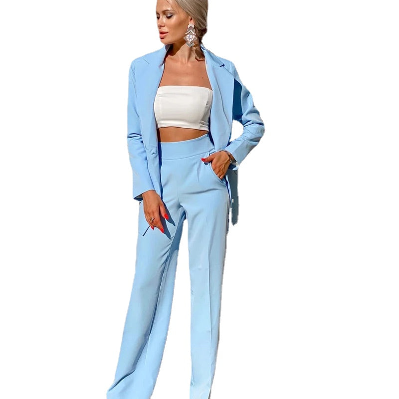 Traje de noche azul cielo para mujer, 2 piezas, para madre de la novia, fiesta, graduación, pantalones, trajes para boda 