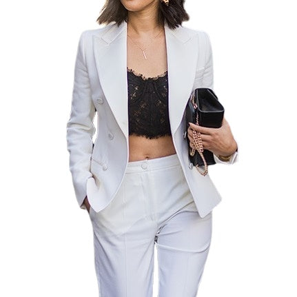 Trajes de pantalón para mujer, de novia, color blanco, formales, para madre de la novia, entallados, para fiesta de noche, graduación, esmoquin de 2 piezas 
