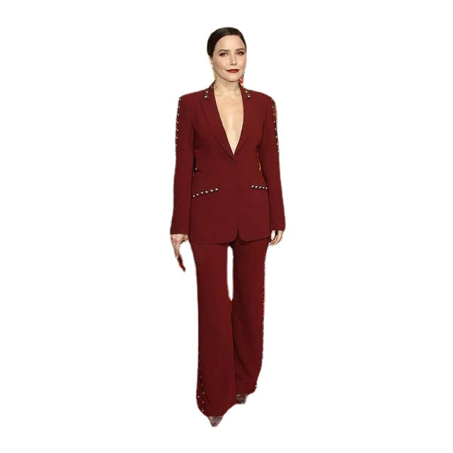 Traje de 2 piezas para mujer, esmoquin burdeos para primavera, para madre de la novia, pantalón ajustado, para fiesta formal de noche o graduación 