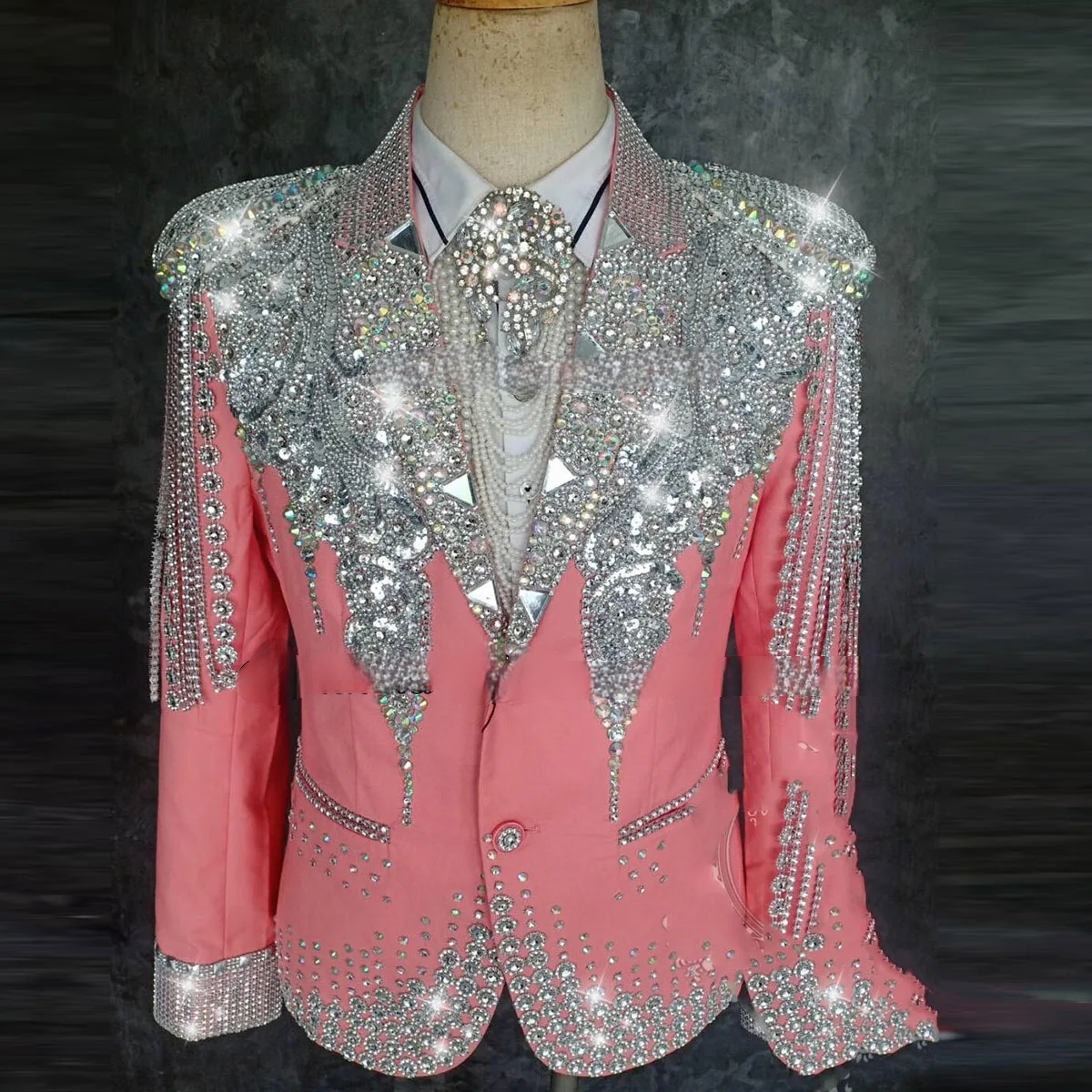 Sparkle Gem Crystals Groom Tuxedos Slim Fit Luxury Male Prom Party Blazers 2 Pieces Sets Men Suits for Wedding