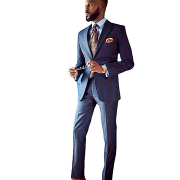 Tailored Business Check Plaid men Pants Suits Custom Made Slim Fit Groom Best Man Coat Blazer 2 pcs (Jacket+Pants)