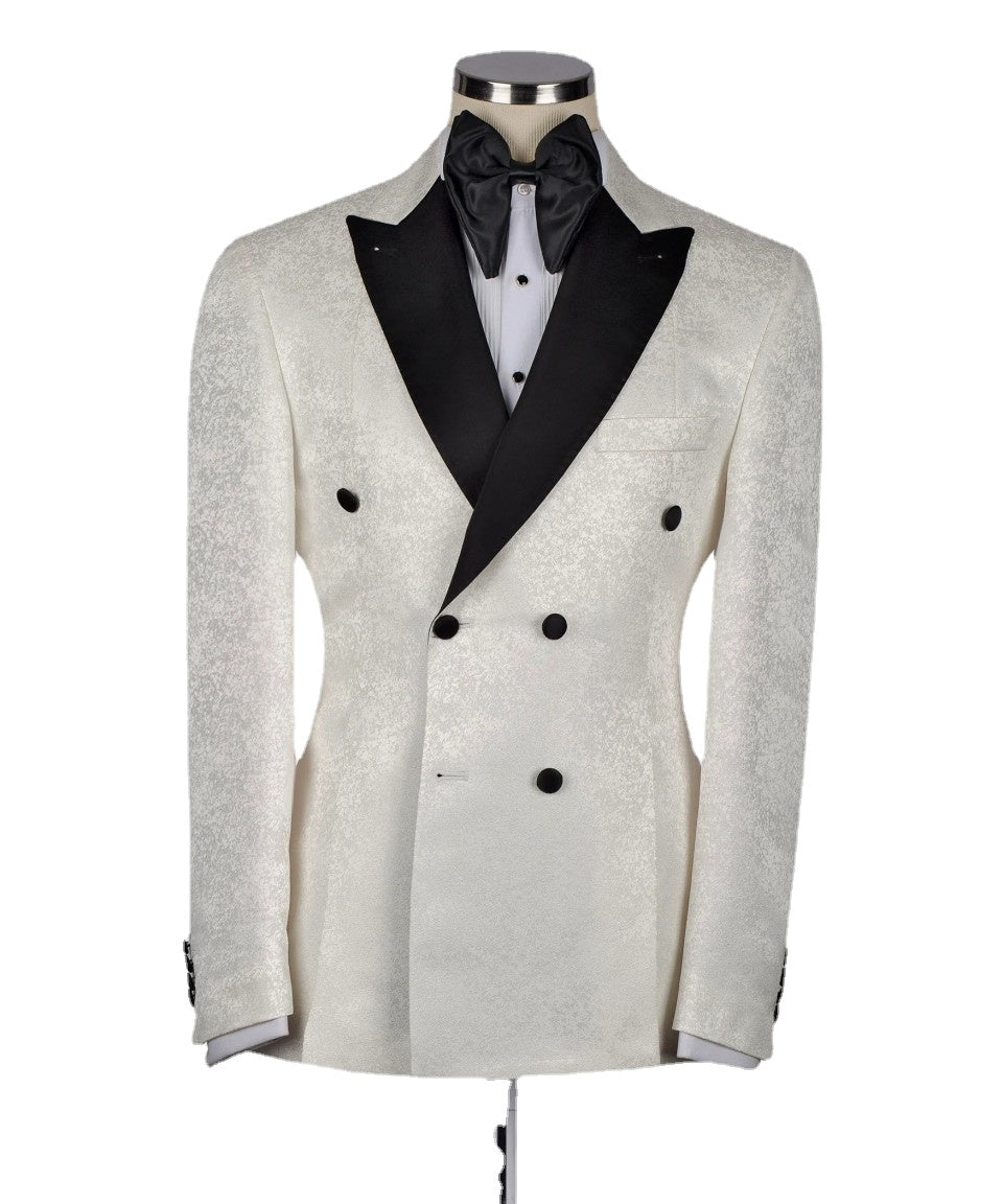 Costume de luxe pour homme, smoking de mariage blanc en jacquard, coupe slim, croisé, 2 pièces, blazer et pantalon, costume de soirée pour homme 