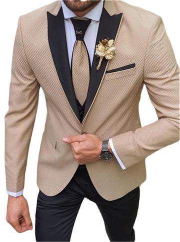 Peaked Lapel Prom Tuxedos Slim Fit Wedding Suits Groom for Men Blazer Pattern Costume Men Suit 3 Pieces (Jacket+Vest+Pants)