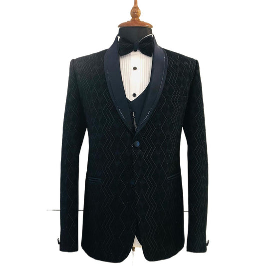 Blazers noirs à paillettes et cristaux pour hommes, costumes de banquet à la mode, veste d'affaires 2 pièces, pantalon