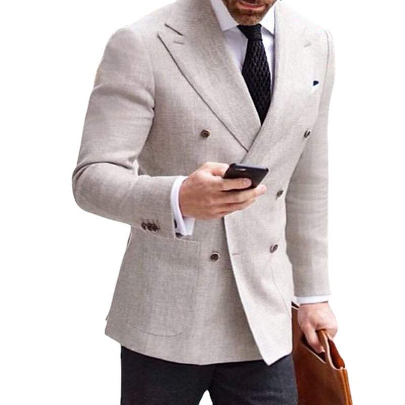 Costume homme gris 2 pièces croisé slim avec pantalon noir, smoking de mariage, bal de promo, mariage, affaires