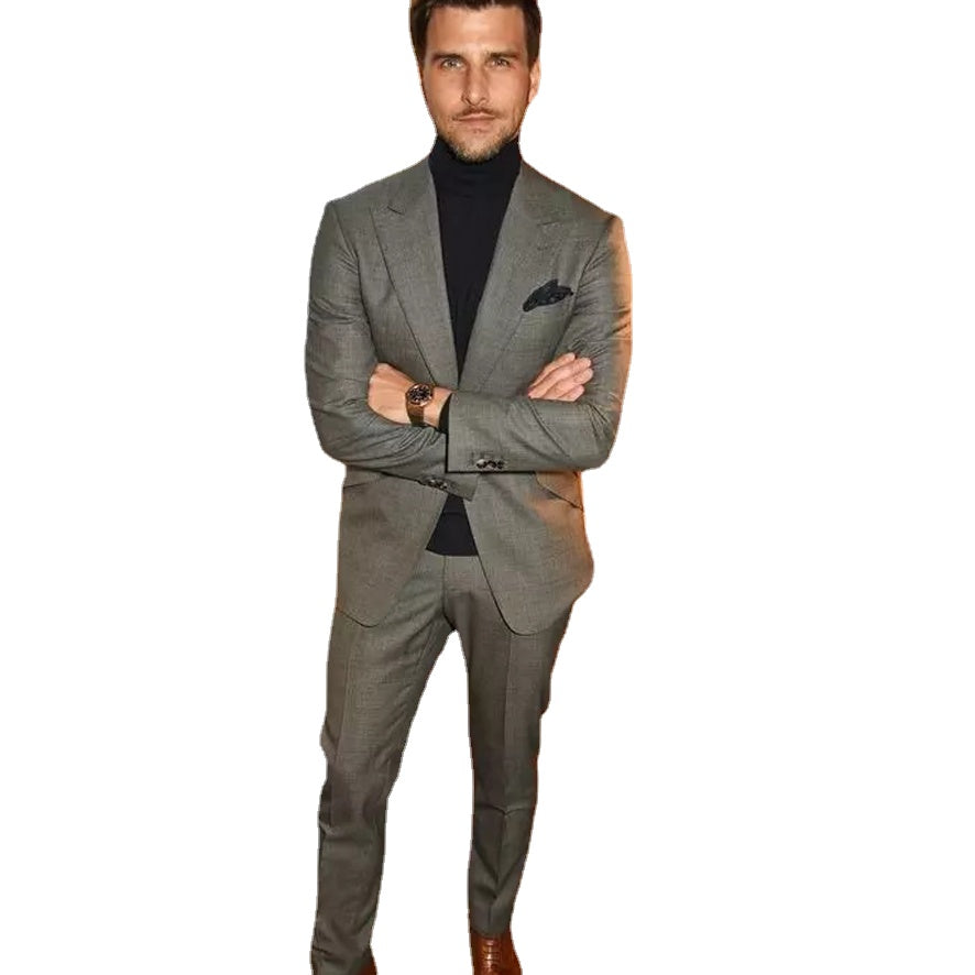 Trajes de boda para hombre, en gris oscuro, ajustados, con solapa de pico, a medida (chaqueta y pantalón) 