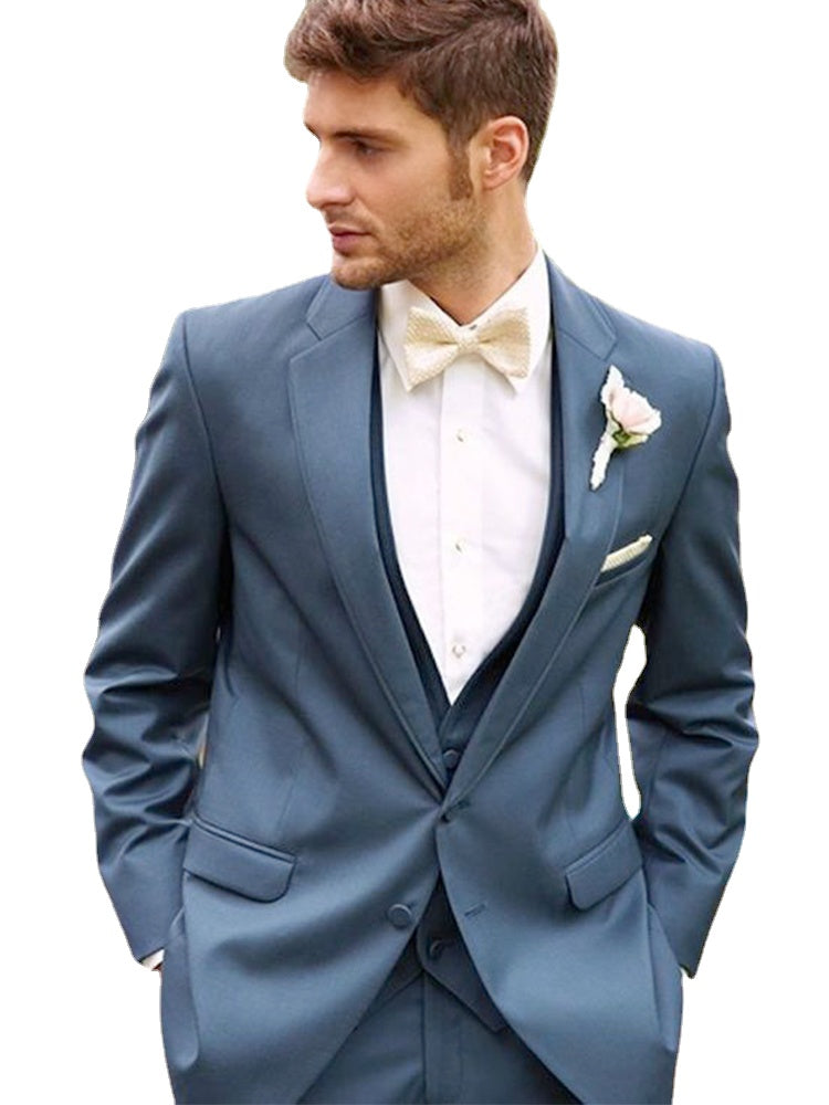Traje azul de 3 piezas ajustado para hombre, traje de novio para boda, esmoquin para graduación, traje de boda a medida con pantalones.