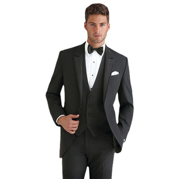 Costume de marié noir sur mesure pour homme, ensemble 3 pièces (veste, pantalon, gilet, cravate), coupe slim, pour mariage, soirée 